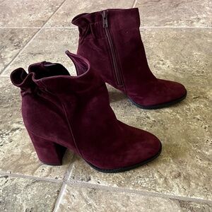 Burgundy Suede Heeled Boots